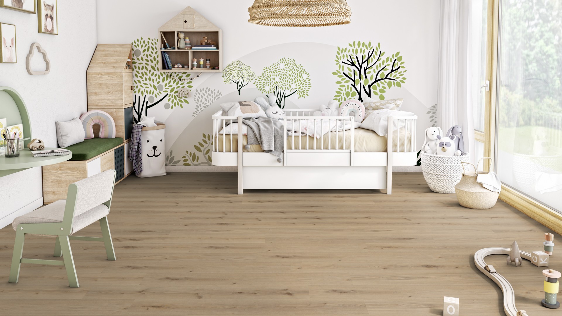 Design-Vinylboden Tarkett Essence Rigid 30 – Dekor Primary Oak Natural (warme naturholz-/bräunliche Holzoptik), Gesamtstärke 5 mm, Nutzschicht 0,30 mm, feuchtraum- und fußbodenheizungsgeeignet