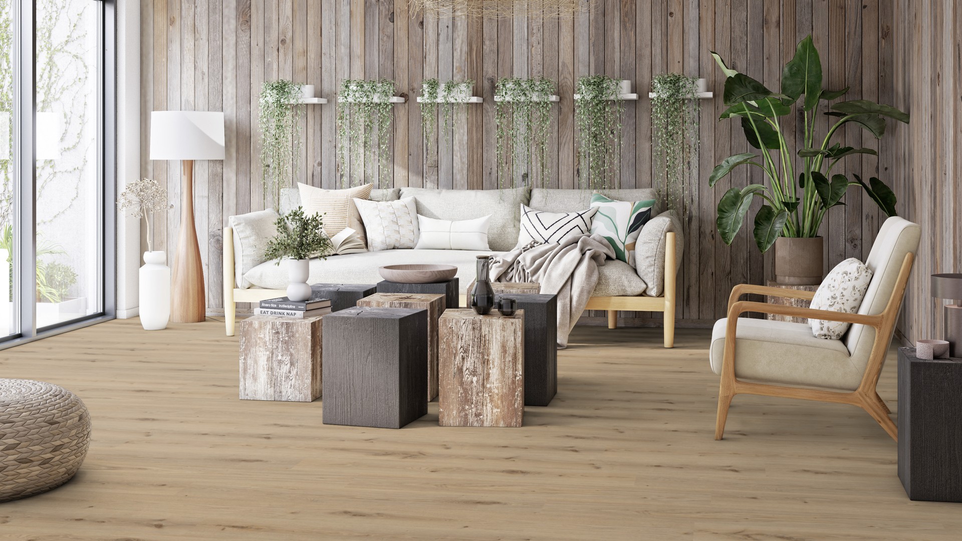 Design-Vinylboden Tarkett Essence Rigid 30 – Dekor Primary Oak Natural (warme naturholz-/bräunliche Holzoptik), Gesamtstärke 5 mm, Nutzschicht 0,30 mm, feuchtraum- und fußbodenheizungsgeeignet