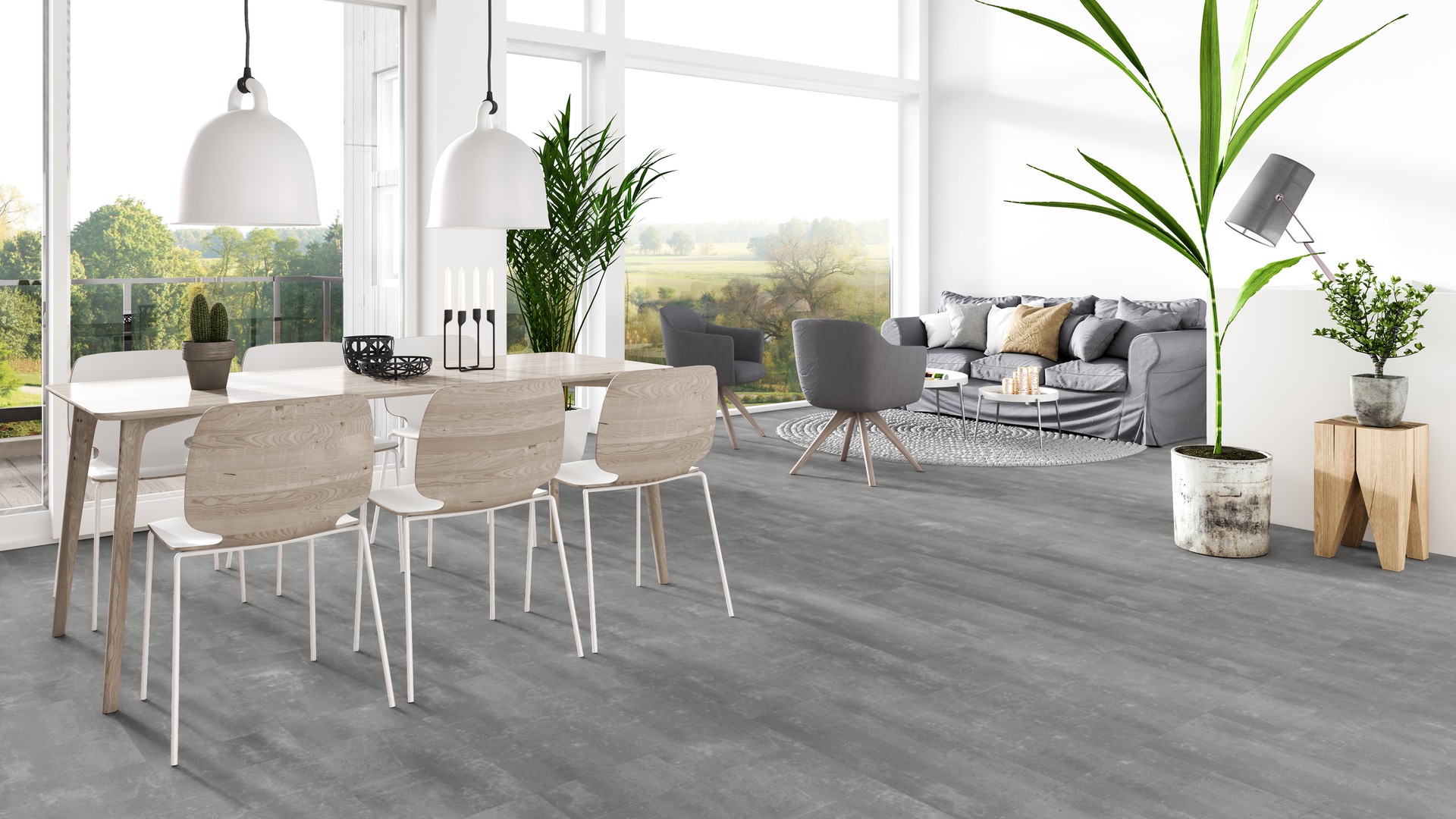 Design-Vinylboden Tarkett Essence Rigid 55 Scratched Cement-Grey64 in dunkler kalkgrauer Steinoptik, 5 mm stark, fußbodenheizungsgeeignet und extrem strapazierfähig